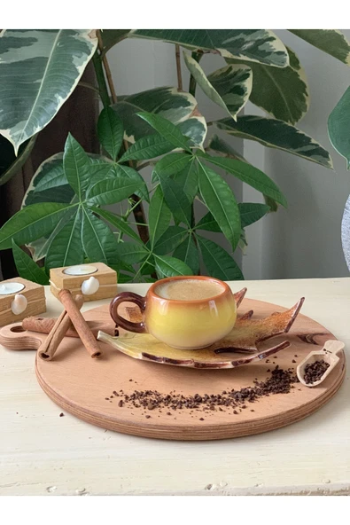 Ametist Dekoratif Yaprak Figürlü Kahve Fincanı Seti Tekli (ÇınarYaprağı) ürün görseli 1