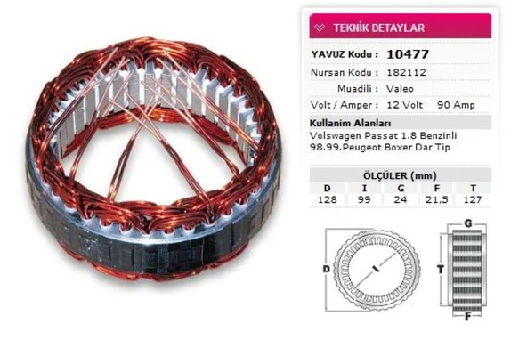 Vag Stator Valeo Tip 12v 90a Volswagen Passat 1 8 Benzinli 98 99 Peugeot Boxer Dar Tip Nursan 182112 - Yavuz 10 477 ürün görseli