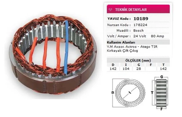 Mercedes Truck Stator Bosch Tip 24v 80a Ym Axsor Actros Atego Tir Kirk Ayak Cift Cikis Nursan 178224 - Yavuz 10 189 ürün görseli