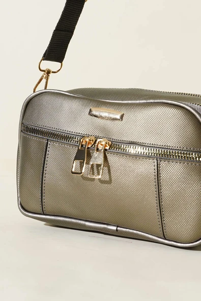 Dört Bölmeli Fermuarlı Çanta Platin - Resim 3