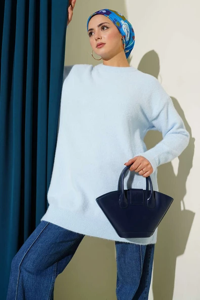 Basic Sakallı Yumoş Triko Tunik Mavi ürün görseli 1