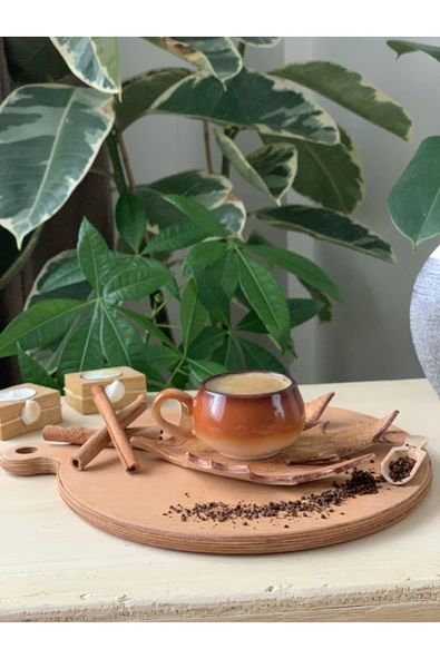 Ametist Dekoratif Yaprak Figürlü Kahve Fincanı Seti Tekli(ÇınarYaprağı) ürün görseli 1