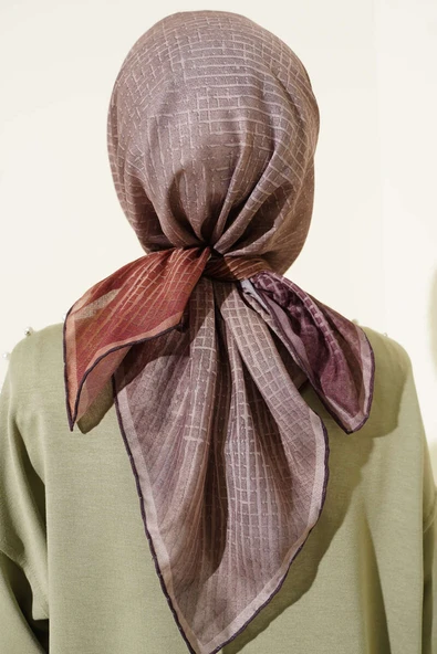 İnce Çizgi Desenli Demore Eşarp Vizon - Resim 3