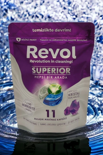 REVOL Superior Hepsi Bir Arada Bulaşık Makinesi Kapsülü Tableti 11 Yıkama - Resim 5
