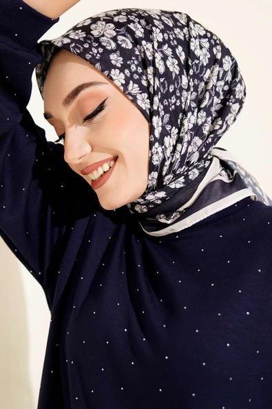 Desenli Lacivert Serisi Eşarp Asorti 10 - Resim 2