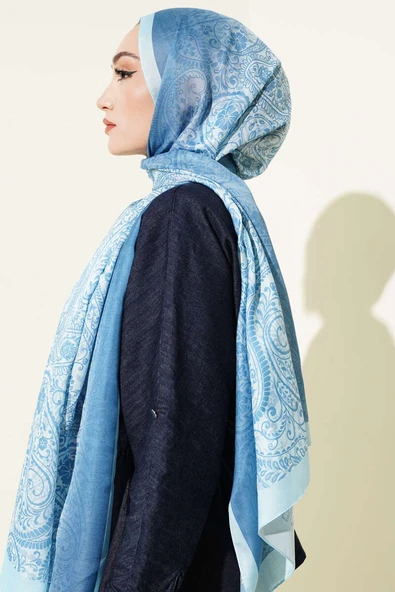 Paisley Çiçek Desen Şal Bebe Mavi - Resim 3