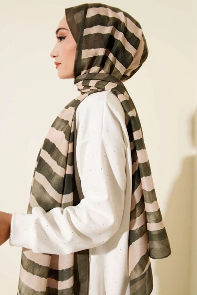 Stick Desen Lina Şal Zümrüt - Resim 3