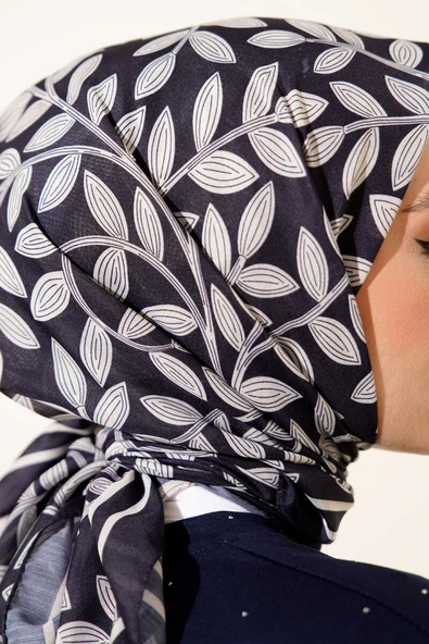 Desenli Lacivert Serisi Eşarp Asorti 1 - Resim 4