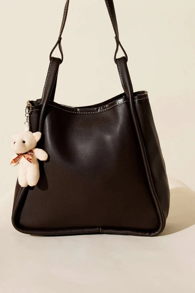 Çıtçıtlı Makyaj Çantalı Kadın El Çantası Acı Kahve - Resim 2