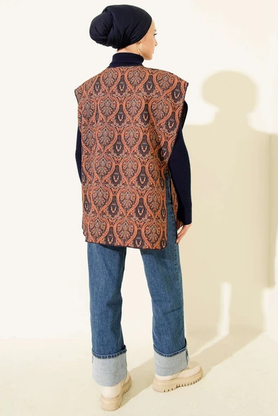 Etnik Desen Çıtçıtlı Yelek Taba - Resim 3