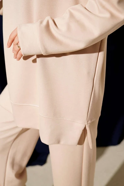 Yan Yırtmaç Detaylı Loyşa İkili Takım Bej - Resim 4