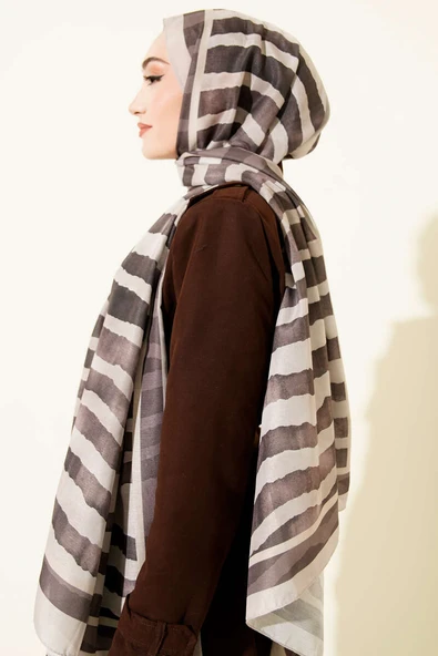 Stick Desen Lina Şal Bej - Resim 3