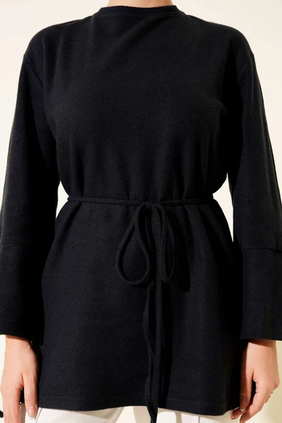 Bilek İpli Fitilli Kaşe Tunik Lacivert - Resim 4