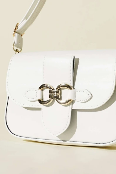 Yaldız Tokalı Kadın El Çantası Beyaz - Resim 3