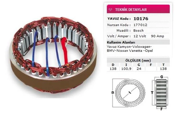 Nissan Stator Bosch Tip 12v 90a Yavuz Kamyon Volswagen Bmv Nissan Vanetta Opel Nursan 177012 - Yavuz 10 176 ürün görseli