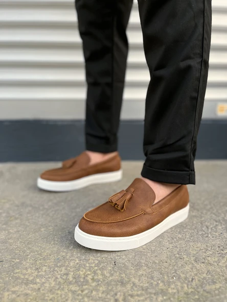 JY153 Bloom Bağcıksız Püsküllü Cilt Erkek Günlük Spor Klasik Ayakkabı CBT - Taba - Resim 2