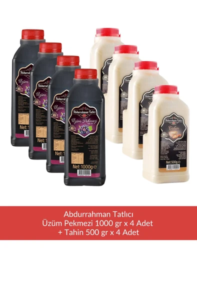 Abdurrahman Tatlıcı Üzüm Pekmezi 1000 gr x 4 Adet + Abdurrahman Tatlıcı Tahin 500 gr x 4 Adet ürün görseli 1