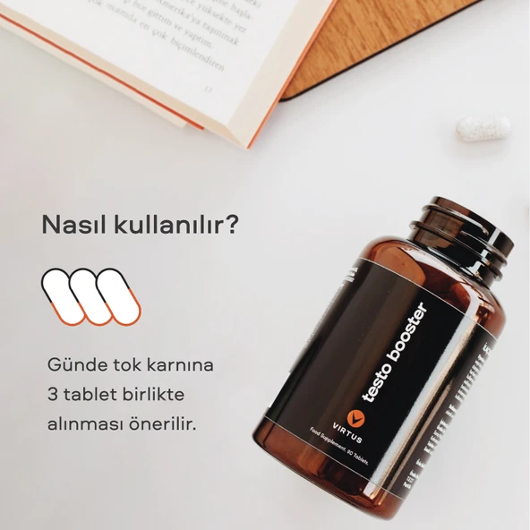 Virtus Testo Booster Tribulus Terrestris, Kore Ginsengi, Çemen, Bor, Vitamin D, Içeren Takviye Edici Gıda - Resim 4
