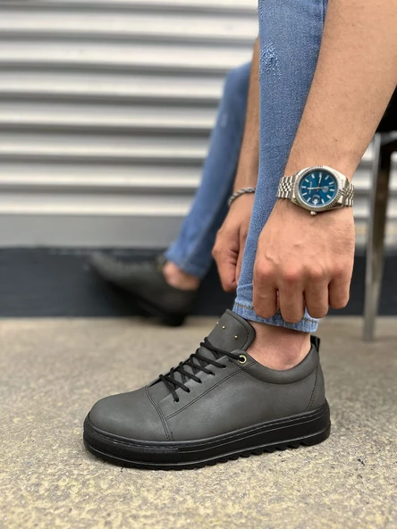JY152 Cool Bağcıklı Cilt Erkek Günlük Spor Klasik Ayakkabı CST - Füme - Resim 3