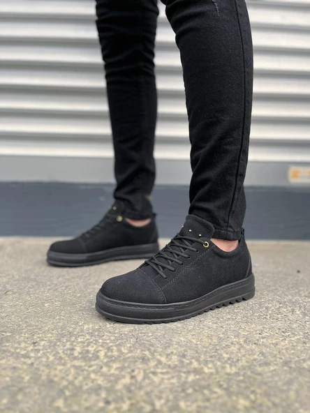 JY152 Cool Bağcıklı Süet Erkek Günlük Spor Klasik Ayakkabı SST - Siyah - Resim 2