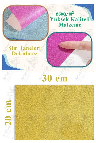 Altın Sarı Simli Karton A4 20x30 cm 10 lu 1 Paket Simli Fon Kartonu Parıltılı Kağıt Anasınıfı Kreş Etkinlik Proje - Resim 2