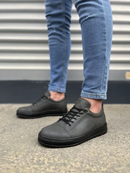 JY152 Cool Bağcıklı Cilt Erkek Günlük Spor Klasik Ayakkabı CST - Füme - Resim 2