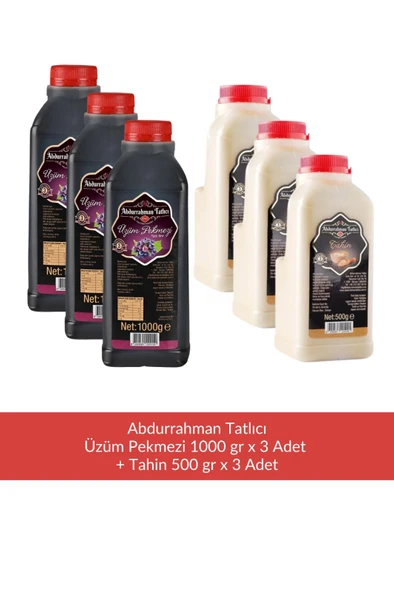 Abdurrahman Tatlıcı Üzüm Pekmezi 1000 gr x 3 Adet + Abdurrahman Tatlıcı Tahin 500 gr x 3 Adet ürün görseli 1