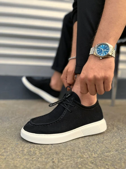 JY170 Tornado Bağcıklı Süet Erkek Günlük Spor Klasik Ayakkabı SBT - Siyah - Resim 3