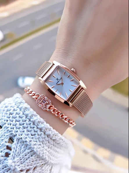 Daniel Klein Çelik Hasır Kordon 2 Yıl Garantili 3Atm Suya Dayanıklı Kadın Kol Saati+Bileklik B141195 - Resim 2