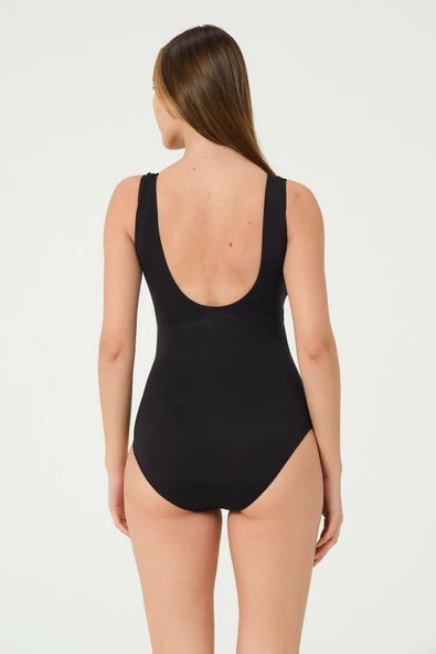 Kadın Düz Renk Yüzücü Mayo Siyah (GÖĞÜS PEDLİ) - Resim 3