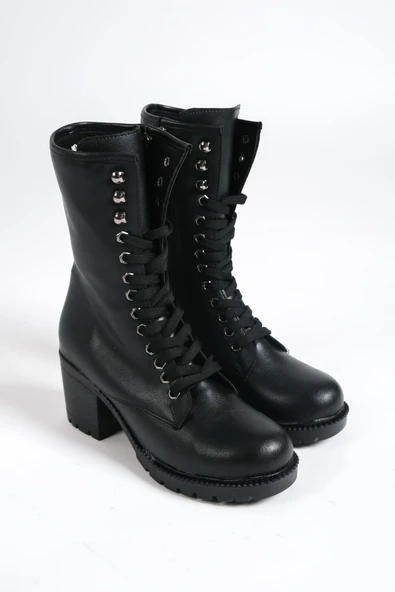 ALDA Bağcıklı Ortopedik Taban Kadın Çizme CST - Siyah - Resim 4