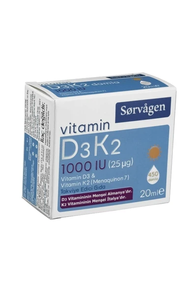 SORVAGEN D3K2 DAMLA 1000 IU 20 ML - Resim 2