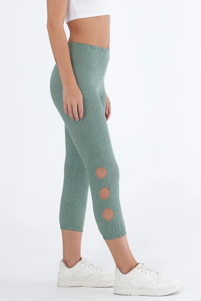 Kadın Yandan Delikli Paçası Lastikli Diz Altı Kapri - Resim 4