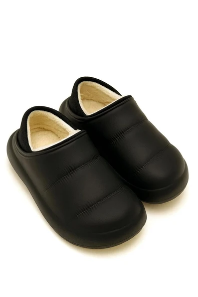 Peluş İçi Yünlü Kışlık Panduf Siyah Çocuk Ev Terliği - Resim 3