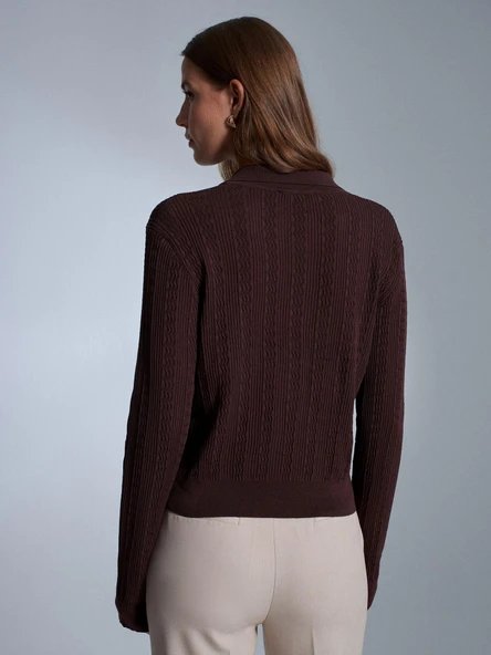 10827 DİLVİN POLO YAKA DÜĞ. AJURLU TRİKO KAZAK - Resim 7