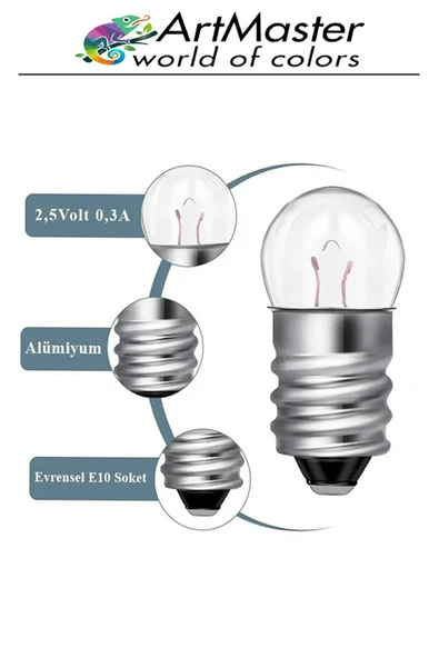 Mini Ampul 2.5 Volt 20 Adet Okul Sınıf Elektrik Devre Küçük Elektrik Deney Ampulü 2.5 Volt Deney Ampulü Küçük Boy - Resim 5