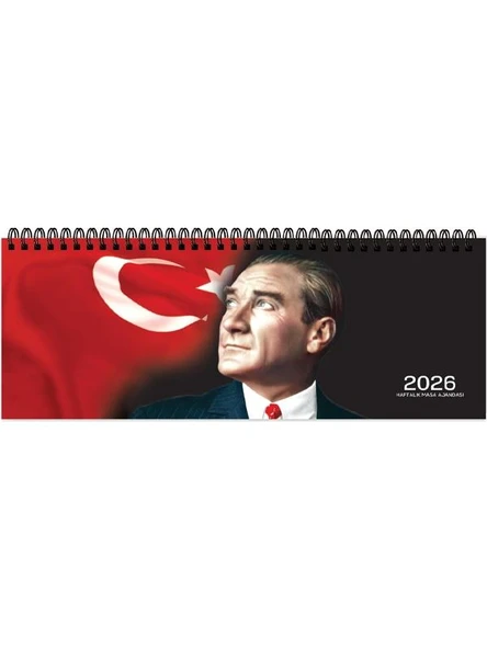 Keskin Color 2026 Haftalık Masa Ajandası 12x33 cm Spiralli Çizgili Atatürk ürün görseli 1