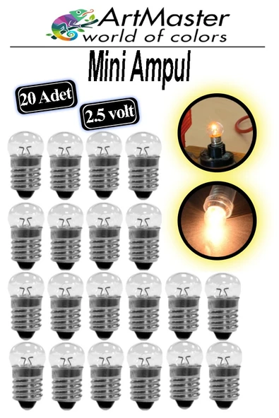 Mini Ampul 2.5 Volt 20 Adet Okul Sınıf Elektrik Devre Küçük Elektrik Deney Ampulü 2.5 Volt Deney Ampulü Küçük Boy ürün görseli