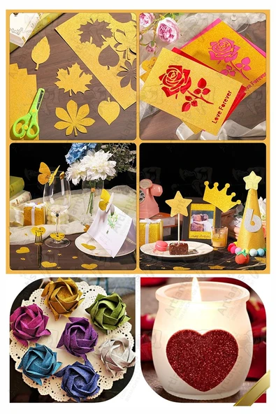 Altın Sarı Simli Karton A4 20x30 cm 10 lu 1 Paket Simli Fon Kartonu Parıltılı Kağıt Anasınıfı Kreş Etkinlik Proje - Resim 3