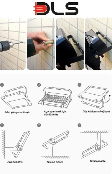 100 Güneş Enerjili Projektör Bahçe Aydınlatma Solar LED DLS - Resim 4