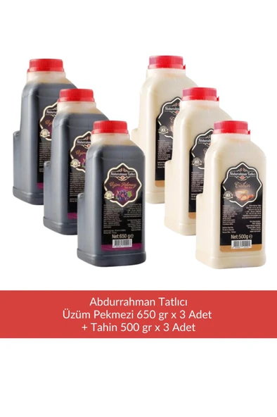 Abdurrahman Tatlıcı Üzüm Pekmezi 650 gr x 3 Adet + Abdurrahman Tatlıcı Tahin 500 gr x 3 Adet ürün görseli