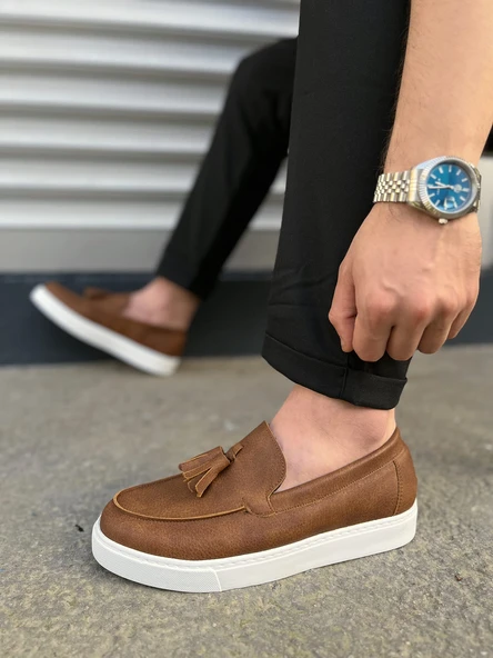 JY153 Bloom Bağcıksız Püsküllü Cilt Erkek Günlük Spor Klasik Ayakkabı CBT - Taba - Resim 3