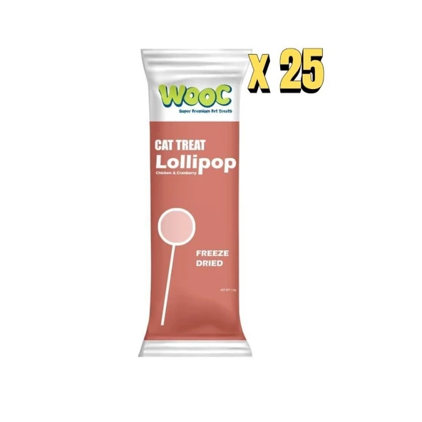 Wooc Lolipop Tavuk ve Kızılcıklı Kedi Ödülü 1.4 Gr - 25'li Paket ürün görseli 1