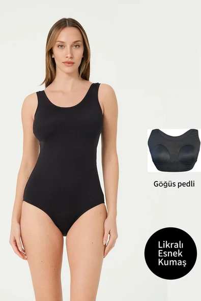 Kadın Düz Renk Yüzücü Mayo Siyah (GÖĞÜS PEDLİ) ürün görseli