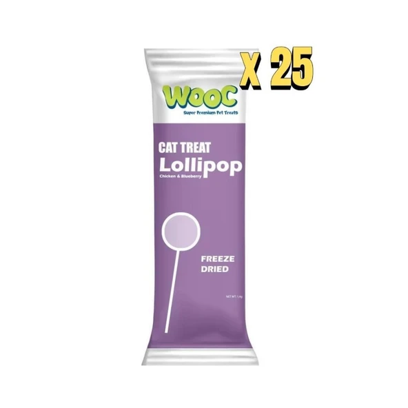 Wooc Lolipop Tavuk ve Yaban Mersinli Kedi Ödülü 1.4 Gr 25'li Paket ürün görseli 1