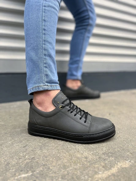 JY152 Cool Bağcıklı Cilt Erkek Günlük Spor Klasik Ayakkabı CST - Füme ürün görseli