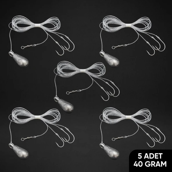 3 İğneli Kurşunlu Beden Takımı - Dip Beden Oltası - Fırdöndülü - 40 gr - 5 Adet ürün görseli 1