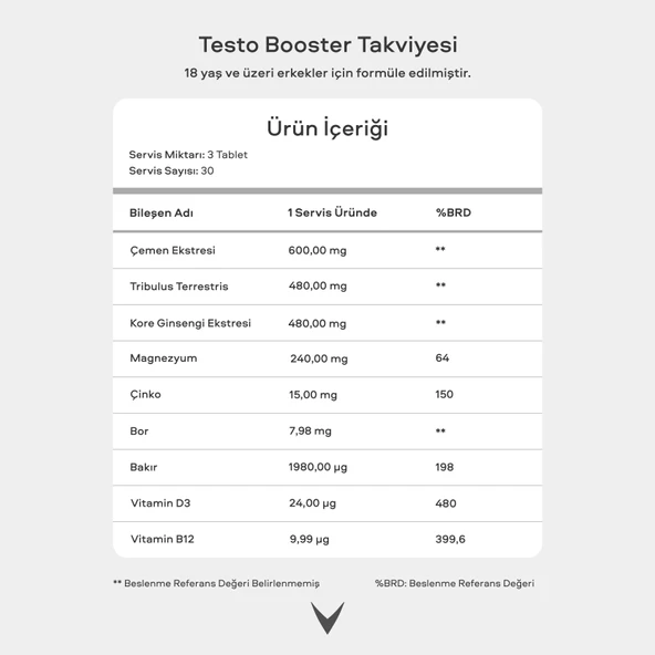 Virtus Testo Booster Tribulus Terrestris, Kore Ginsengi, Çemen, Bor, Vitamin D, Içeren Takviye Edici Gıda - Resim 3