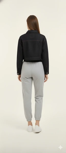 Cemo Siyah Jean Ceket ve Gri Eşofman Altı Kombin Seti - Resim 4