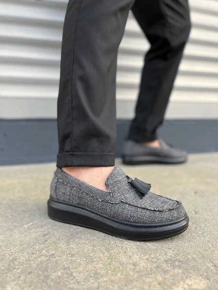 JY154 Blaze Bağcıksız Püsküllü Keten Erkek Günlük Spor Klasik Ayakkabı KST - Gri ürün görseli